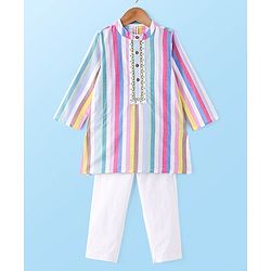 Babyhug 100%  Cotton Full Sleeves  Stripes Kurta Payjama Set - Multicolor