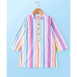 Babyhug 100%  Cotton Full Sleeves  Stripes Kurta Payjama Set - Multicolor