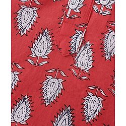 Babyhug 100% Cotton Woven Kurta Pyjama Set With Leaves Print - Red