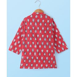 Babyhug 100% Cotton Woven Kurta Pyjama Set With Leaves Print - Red