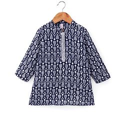 Babyhug 100% Cotton Full Sleeves Kurta With Abstract Print - Blue