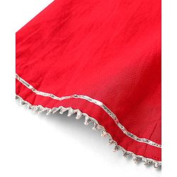 Babyhug 100% Cotton Woven Bandhani Printed and Embroidered  Three Fourth Sleeves Kurta With  Lahenga - Red