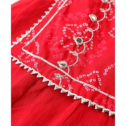 Babyhug 100% Cotton Woven Bandhani Printed and Embroidered  Three Fourth Sleeves Kurta With  Lahenga - Red