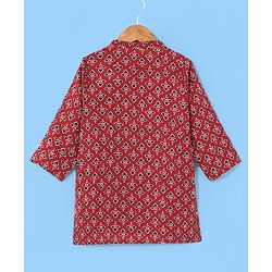 Babyhug Cotton Woven Full Sleeves Floral Printed Kurta & Dhoti Set - Maroon