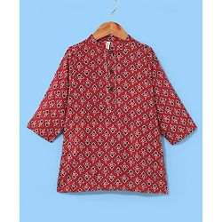 Babyhug Cotton Woven Full Sleeves Floral Printed Kurta & Dhoti Set - Maroon