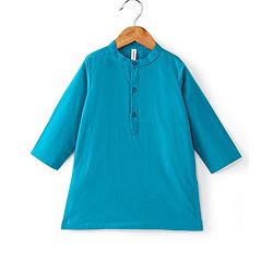 Babyhug Cotton Woven Full Sleeves Kurta & Pajama Set with Coat Chevron Print - Teal Blue