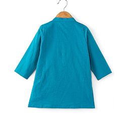 Babyhug Cotton Woven Full Sleeves Kurta & Pajama Set with Coat Chevron Print - Teal Blue