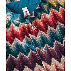 Babyhug Cotton Woven Full Sleeves Kurta & Pajama Set with Coat Chevron Print - Teal Blue