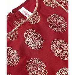 Babyhug Woven Sleeveless Foil Printed Kurta With Pant And Dupatta Set - Maroon