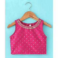 Babyhug Woven Sleeveless Choli & Lehenga Set with Dupatta & Floral Embroidery - Pink & Yellow