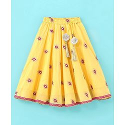 Babyhug Woven Sleeveless Choli & Lehenga Set with Dupatta & Floral Embroidery - Pink & Yellow