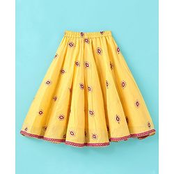 Babyhug Woven Sleeveless Choli & Lehenga Set with Dupatta & Floral Embroidery - Pink & Yellow