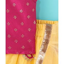 Babyhug Woven Sleeveless Choli & Lehenga Set with Dupatta & Floral Embroidery - Pink & Yellow