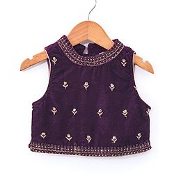 Babyhug Sleeveles Velvet Embroidered Choli with Lehenga  and Dupatta - Purple