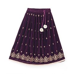 Babyhug Sleeveles Velvet Embroidered Choli with Lehenga  and Dupatta - Purple