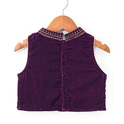 Babyhug Sleeveles Velvet Embroidered Choli with Lehenga  and Dupatta - Purple