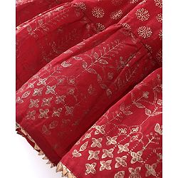 Babyhug Woven Sleeveless Halter Neck Foil Printed Ethnic Dress - Red