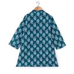 Babyhug 100% Cotton Knit Ethnic Printed Dhoti with Full Sleeves Kurta Set - Navy Blue
