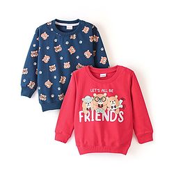Babyhug Cotton Full Sleeves Sweatshirt With Graphics Football Print Pack Of 2 - Multicolour