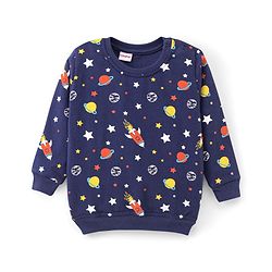 Babyhug Cotton Full Sleeves Sweatshirts With Outer Space Graphics Pack  Of 2- Blue & Red