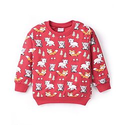 Babyhug Cotton Knit Full Sleeves Sweatshirt With Wild Animals Graphics Pack Of 2 - Red & Green