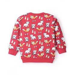 Babyhug Cotton Knit Full Sleeves Sweatshirt With Wild Animals Graphics Pack Of 2 - Red & Green
