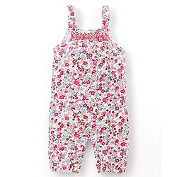 Babyhug Single Jersey Cotton Knit Dungaree with Full Sleeves Inner Tee Floral Print - Peach
