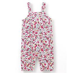 Babyhug Single Jersey Cotton Knit Dungaree with Full Sleeves Inner Tee Floral Print - Peach