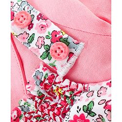 Babyhug Single Jersey Cotton Knit Dungaree with Full Sleeves Inner Tee Floral Print - Peach
