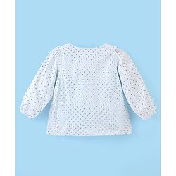 Babyhug 100% Rayon Woven Full Sleeves Top with Frill Detailing Polka Dot Print - Light Blue