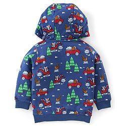 Babyhug Cotton Knit Full Sleeves Hooded Sweatshirt with Jungle Print - Blue