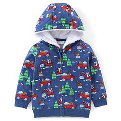 Babyhug Cotton Knit Full Sleeves Hooded Sweatshirt with Jungle Print - Blue