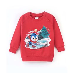 Babyhug Cotton Knit Full Sleeves Sweatshirt with Penguin Graphics Design - Red