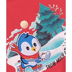 Babyhug Cotton Knit Full Sleeves Sweatshirt with Penguin Graphics Design - Red