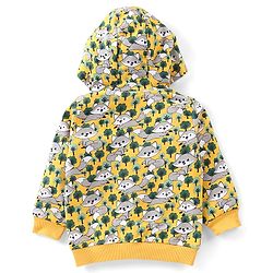 Babyhug Cotton Knit Full Sleeves Raccoon Printed Hooded Sweat Jacket with Zipper - Yellow