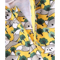 Babyhug Cotton Knit Full Sleeves Raccoon Printed Hooded Sweat Jacket with Zipper - Yellow