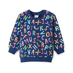 Babyhug Cotton Knit Full Sleeves Sweatshirt With Alphabets Print - Navy Blue