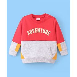 Babyhug Cotton Knit Full Sleeves Cut & Sew with Text Graphics Sweatshirt  - Red & Grey