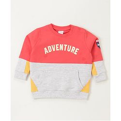 Babyhug Cotton Knit Full Sleeves Cut & Sew with Text Graphics Sweatshirt  - Red & Grey