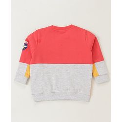 Babyhug Cotton Knit Full Sleeves Cut & Sew with Text Graphics Sweatshirt  - Red & Grey