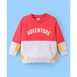Babyhug Cotton Knit Full Sleeves Cut & Sew with Text Graphics Sweatshirt  - Red & Grey