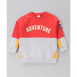 Babyhug Cotton Knit Full Sleeves Cut & Sew with Text Graphics Sweatshirt  - Red & Grey