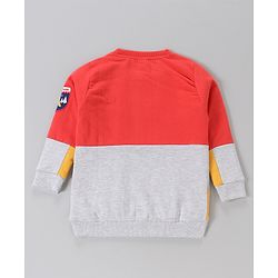 Babyhug Cotton Knit Full Sleeves Cut & Sew with Text Graphics Sweatshirt  - Red & Grey