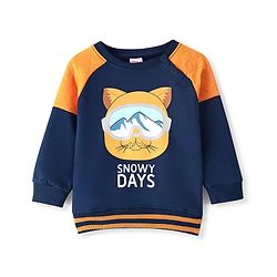 Babyhug Cotton Knit Full Sleeves Sweatshirt With Kitty Graphics & Quilting Detailing - Navy Blue