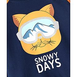 Babyhug Cotton Knit Full Sleeves Sweatshirt With Kitty Graphics & Quilting Detailing - Navy Blue