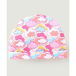 Babyhug 100% Cotton Cap Mittens And Booties With Cloud Print Pink - Diameter 9.5 cm