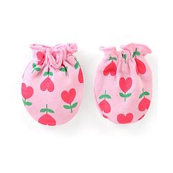Babyhug 100% Cotton Knit Floral Printed Cap Mittens & Booties Set Pink - Diameter 9 cm