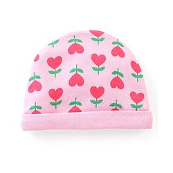 Babyhug 100% Cotton Knit Floral Printed Cap Mittens & Booties Set Pink - Diameter 9 cm