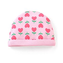 Babyhug 100% Cotton Knit Floral Printed Cap Mittens & Booties Set Pink - Diameter 9 cm