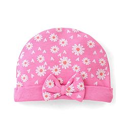 Babyhug 100% Cotton Floral Printed Cap Pink -Diameter 11 cm